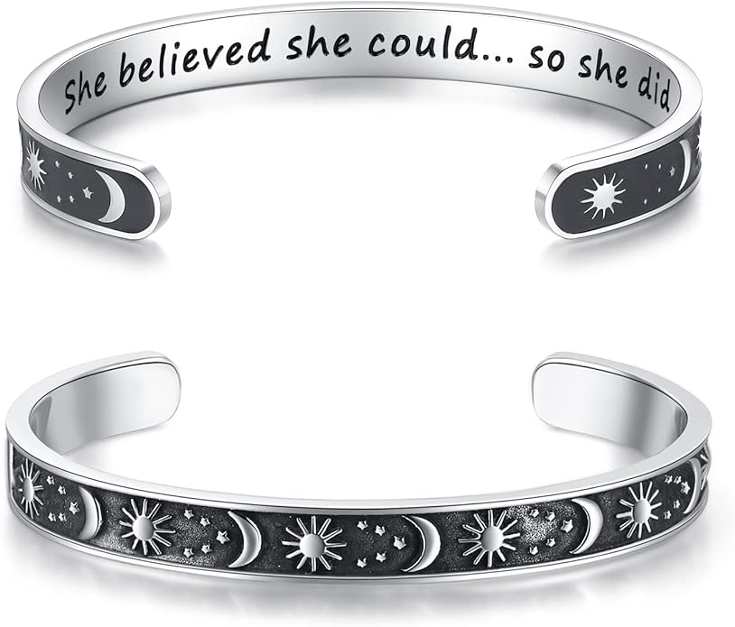 TONY & SANDY Inspirational Bracelets for Women Teen Girls Personalized Gifts for Daughter Granddaughter Mom Sister Friends Stainless Steel Engraved Cuff Birthday Easter Christmas