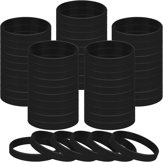 50 Pieces Plain Silicone Wristbands Sport Elastic Band, Stretch Rubber Wristband for Event, Teen-Black