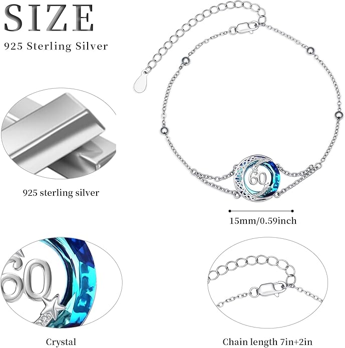 JUSTKIDSTOY Birthday Gifts Bracelet for Women Girls 925 Sterling Silver Celtic Moon Star Bracelets with Blue Crystal Pendant Jewelry for Sister Friends