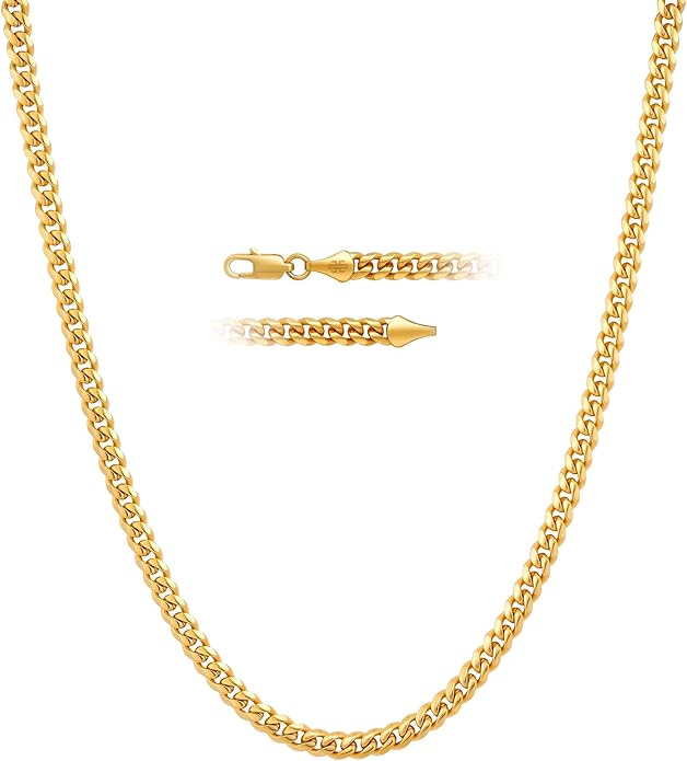 KRKC&CO Silver Cuban Link Chain for Men, Gift for Him Husband Dad, 925 Sterling / 24K Gold Plated and 316l Stainless Steel Base, 3/5mm Miami Necklace Jewelrys, Cadena de Plata