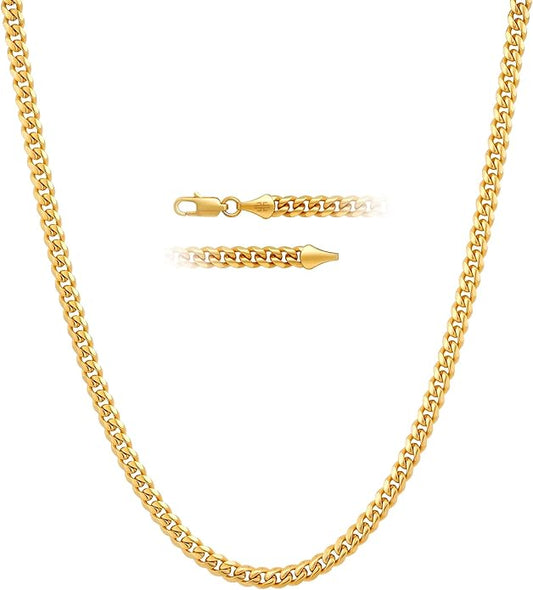 KRKC&CO Silver Cuban Link Chain for Men, Gift for Him Husband Dad, 925 Sterling / 24K Gold Plated and 316l Stainless Steel Base, 3/5mm Miami Necklace Jewelrys, Cadena de Plata