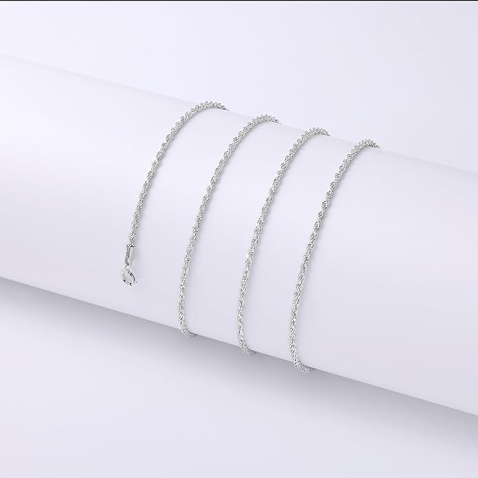 Gacimy 925 Sterling Silver Rope Chain for Women Men, 1.2mm 1.5mm 1.8mm Width 16 18 20 22 24 Inches Length