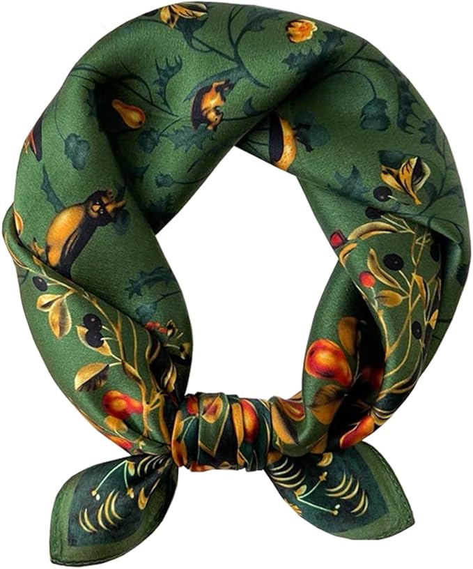 ANDANTINO 100% Pure Mulberry Silk Small Square Scarves -21'' x 21''- Digital Printed Neckerchief –Women Men Lightweight Scarf