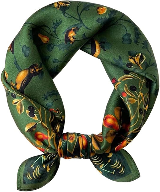 ANDANTINO 100% Pure Mulberry Silk Small Square Scarves -21'' x 21''- Digital Printed Neckerchief –Women Men Lightweight Scarf