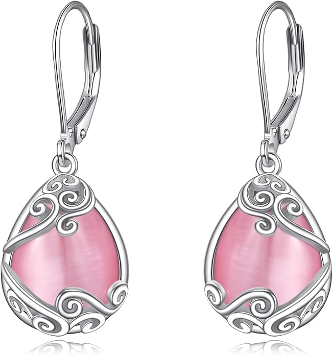 Moonstone Filigree Drop Dangle Teardrop Earrings 925 Sterling Silver Moonstone Leverback Earrings for Women Jewelry Gifts