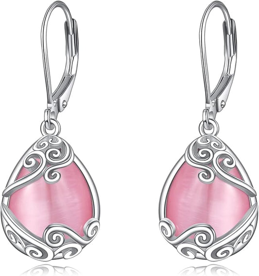 Moonstone Filigree Drop Dangle Teardrop Earrings 925 Sterling Silver Moonstone Leverback Earrings for Women Jewelry Gifts
