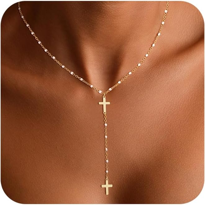 Lariat Necklaces for Women - Dainty Long Necklace Trendy 14K Gold Plated Hypoallergenic Layered Long Y-Shape Sunburst CZ T-Bar Pendant Drop Chain Necklace Set for Women Non Tarinsh Jewelry Gift