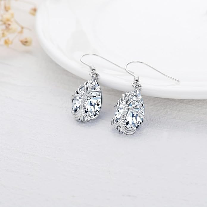 TOUPOP Tree of Life Earrings 925 Sterling Silver Family Tree Dangle Drop Earrings Crystal Jewelry Birthday Christmas Gifts for Women Her