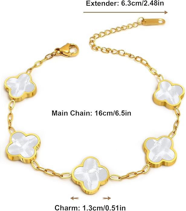 Aimétte Monette 18K Gold Plated Jewelry Set Clover Necklace Stud Earrings for Women Hypoallergenic Lucky Clover Pendant Necklace Gold Bracelets for Women Gifts