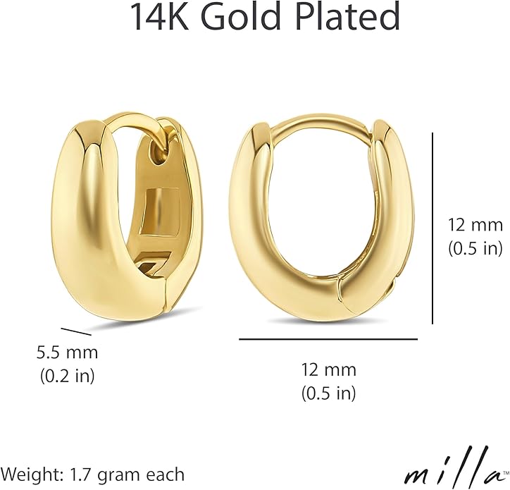 MILLA 14k Gold Huggie Earrings or Sterling Silver Huggie Earrings for Women Multipack & Individuals - Ear Huggers Earrings for Women Trendy Y2K Earrings, Preppy Earrings - Lightweight & Hypoallergenic