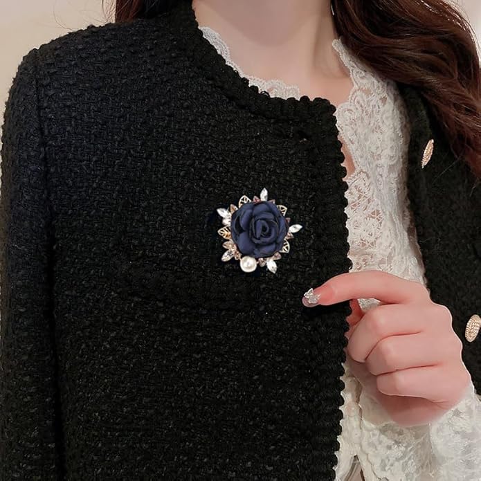 Elegant Rose Flower Brooch Pin for Women Men Wedding Party Gentleman's Essentials Handmade Imitation Crystal Pearl Fabric Flower Lapel Pin Dress Suit Accessories Boutonniere Ideas Gift