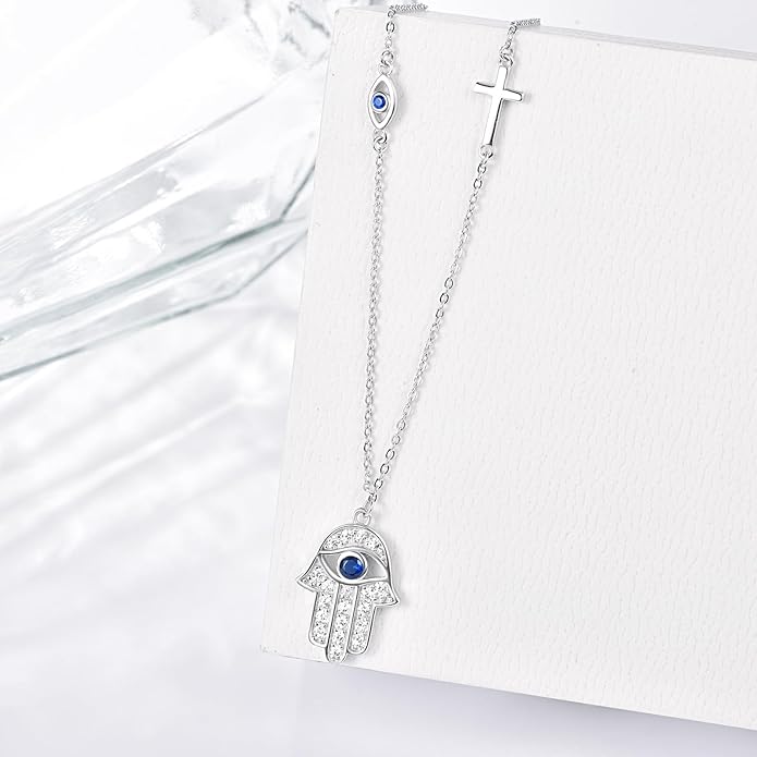 Dreamboat Sterling Silver Evil Eye Necklace for Women Protection Necklace Hamsa Nazar Mal De Ojo Turco Spiritual Jewelry Evil Eye Gifts