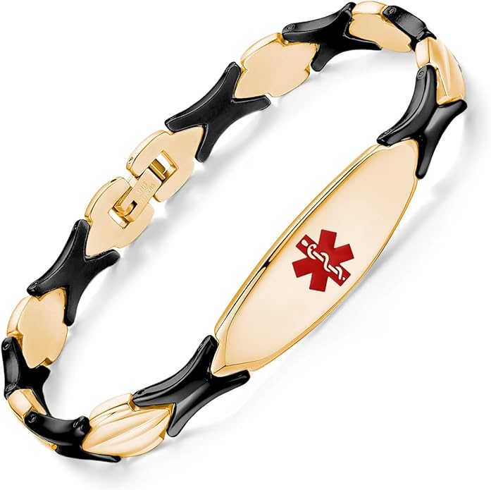 LinnaLove Fashion Shiny medical alert bracelet with Free Engraving Stainless steel Medical id bracelet for Women