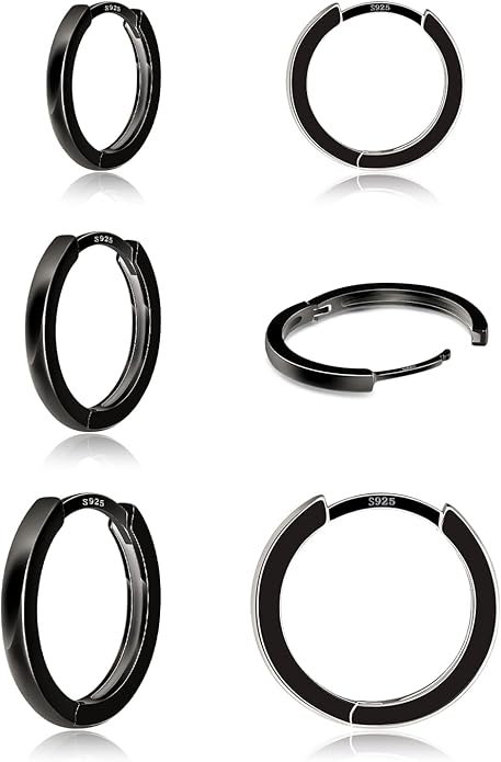 3 Pairs 925 Sterling Silver Hoop Earrings 14K White Gold Plated Small Silver Hoops Cartilage Huggie Earrings for Women Men