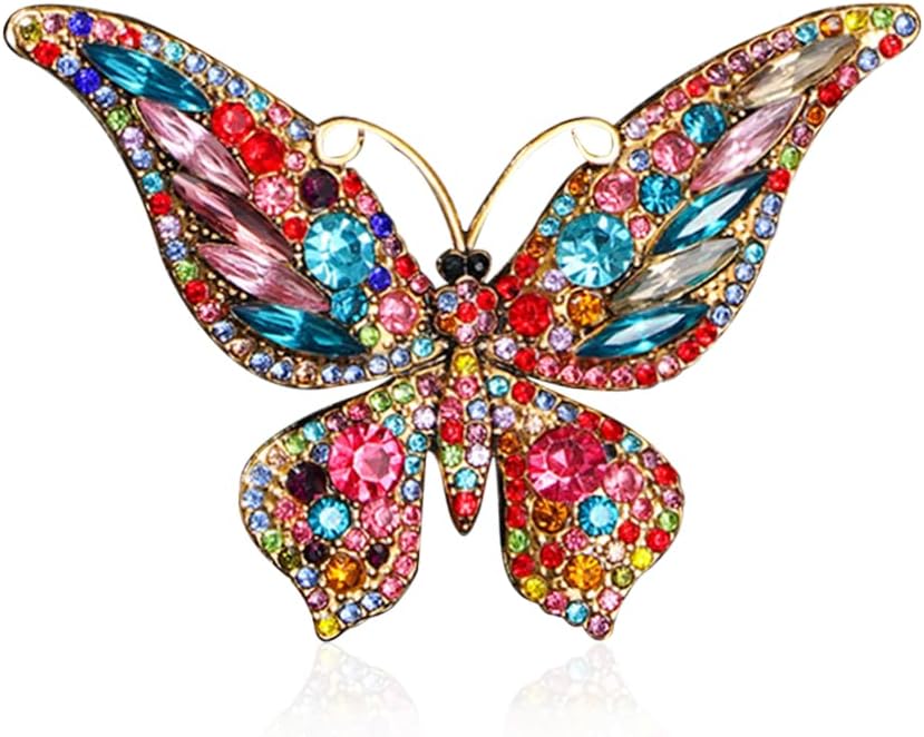 Rhinestone Butterfly Brooch for Women Men Chic Cute Sparkly Crystal Animal Lapel Pins for Dress Hat Bag Suit Tie Wedding Holiday Accessories Jewelry (Colorful)