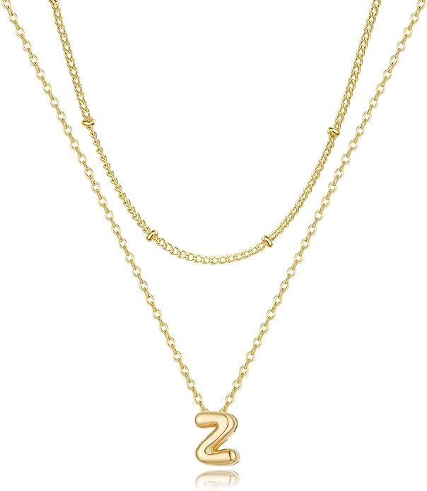 Bubble Letter Necklace Layered Initial Necklaces for Women Dainty Cute Choker Pendant Stack Jewelry Teen Gift Trendy Stuff