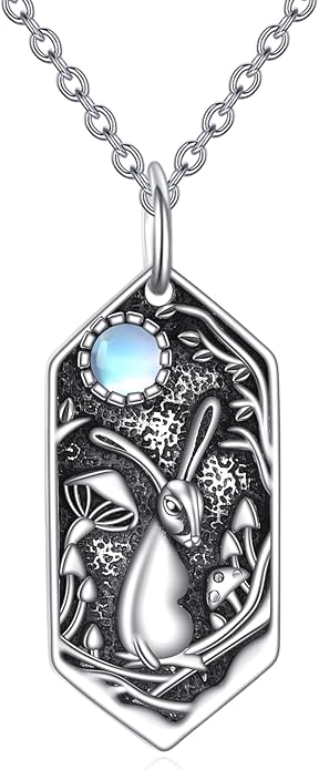 Bunny Necklace for Women 925 Sterling Silver Rabbit Moonstone Pendant Necklaces Vintage Bunny Animal Jewelry Gifts for Women Men Rabbit Lovers