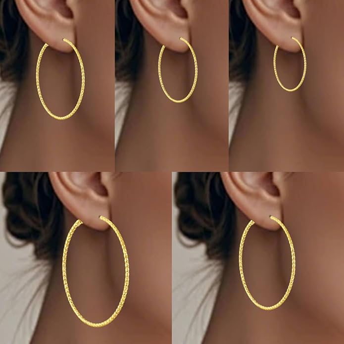 5/10 Pairs Stainless Steel Hoop Earrings for Women Hypoallergenic Large Small 14K Gold Plated Starry Sky Filigree Hoops Silver Plated Hoop Earring Pack Lightweight Fashion Earrings Set