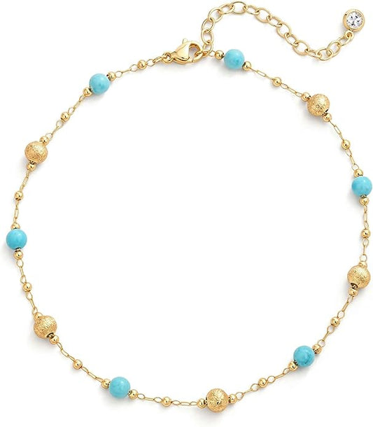MTMY Gold Anklets for Women 14K Gold Plated Tiny Bead Anklet Colorful Tassel Foot Chain Dainty Adjustable Cute Summer Beach Boho Anklets Jewelry Gift