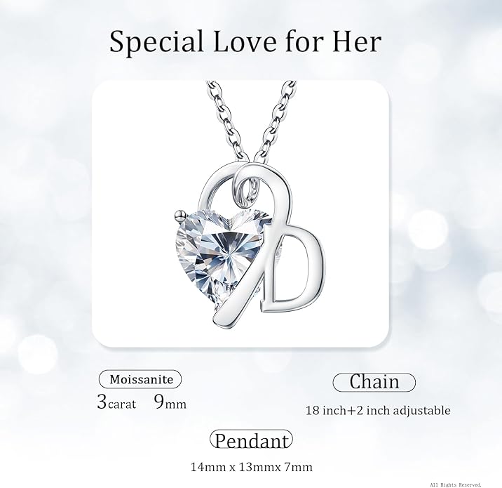 ForeverLove Heart Necklaces for Women, 4-2 Carats Heartshap Moissanite, Silver Pendant Jewelry, Anniversary Birthday Gifts for Wife, Girlfriend, Daughter, Mom