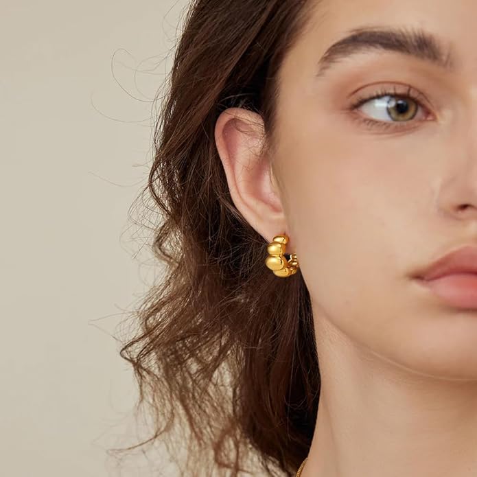 8YEARS Chunky Gold Hoop Earring for Women, 18K Gold Plated Lightweight Thick Hoops, Hypoallergenic Trendy Jewelry for Gift
