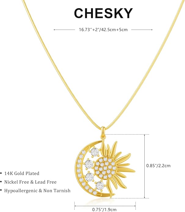 CHESKY Layered Necklaces for Women Trendy, Dainty 14k Gold Plated Pendant Necklace Layering Necklace for Women Non Tarnish Hypoallergenic Sun Gold Necklace Stack Gold Jewelry for Women Gifts
