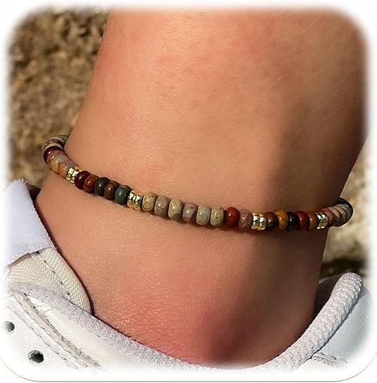 Natural Stone Beaded Anklets Bracelets for Women Handmade Beaded Anklet Bracelet Waterproof Boho Beads Ankle Bracelet Adjustable Summer Jewelry