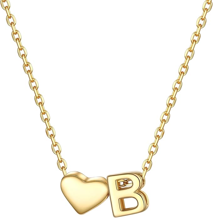 PROSILVER Initial Heart Necklace for Women, 925 Sterling Silver Tiny Heart Letter Necklace Siver, Gold Necklace, Come with Box