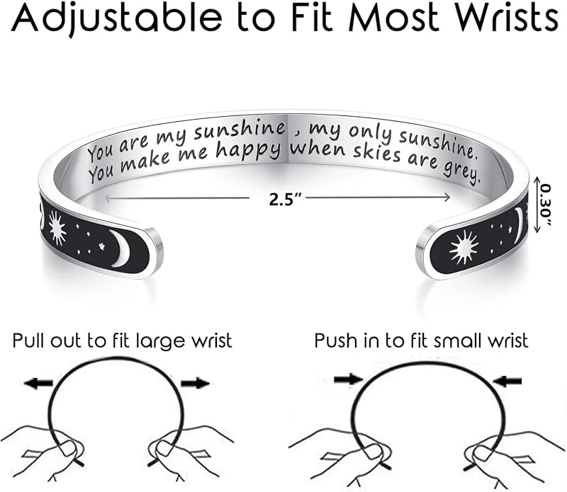 TONY & SANDY Inspirational Bracelets for Women Teen Girls Personalized Gifts for Daughter Granddaughter Mom Sister Friends Stainless Steel Engraved Cuff Birthday Easter Christmas