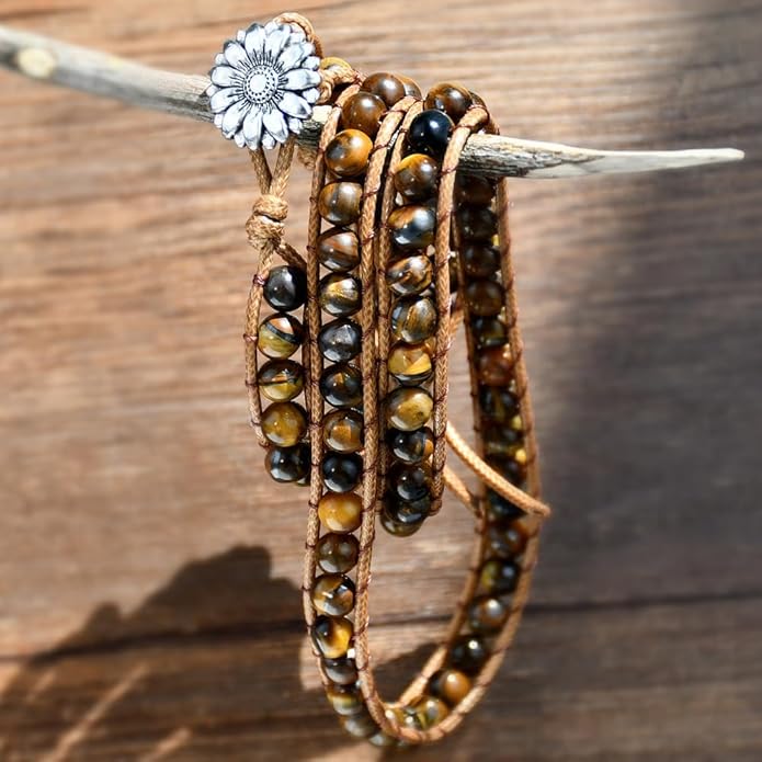 ZOSOJONA Boho Wrap Bead Bracelet for Women - Handmade Adjustable Natural Stone Beaded Bracelets Rope Yoga Healing Bracelet Bangle Hippie Jewelry