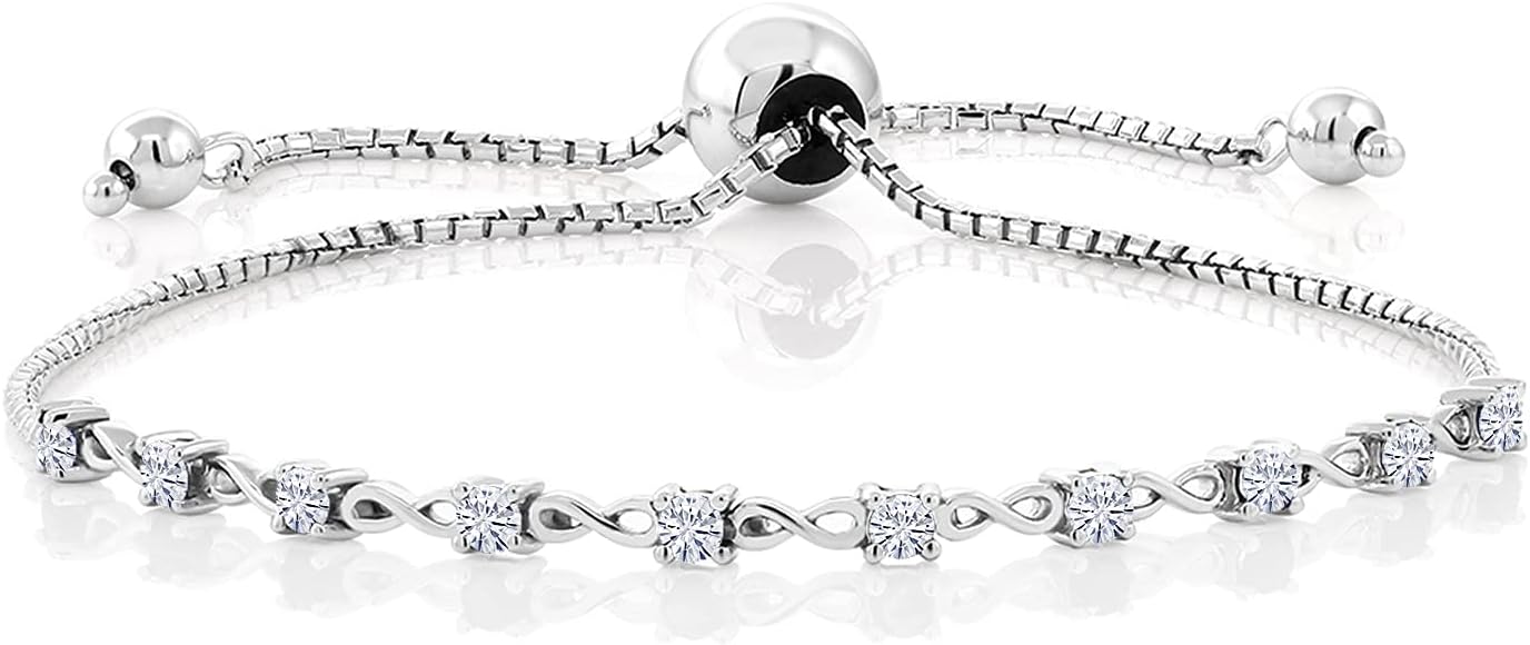 Gem Stone King Round Gemstone Birthstone Tennis Bracelet For Women | 925 Sterling Silver | 2.5MM Round | Fits Up To 9 Inch Wrist | Adjustable Bolo Bracelet For Women | Easy-On Easy-Off