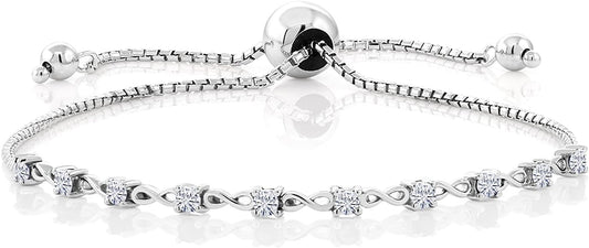 Gem Stone King Round Gemstone Birthstone Tennis Bracelet For Women | 925 Sterling Silver | 2.5MM Round | Fits Up To 9 Inch Wrist | Adjustable Bolo Bracelet For Women | Easy-On Easy-Off