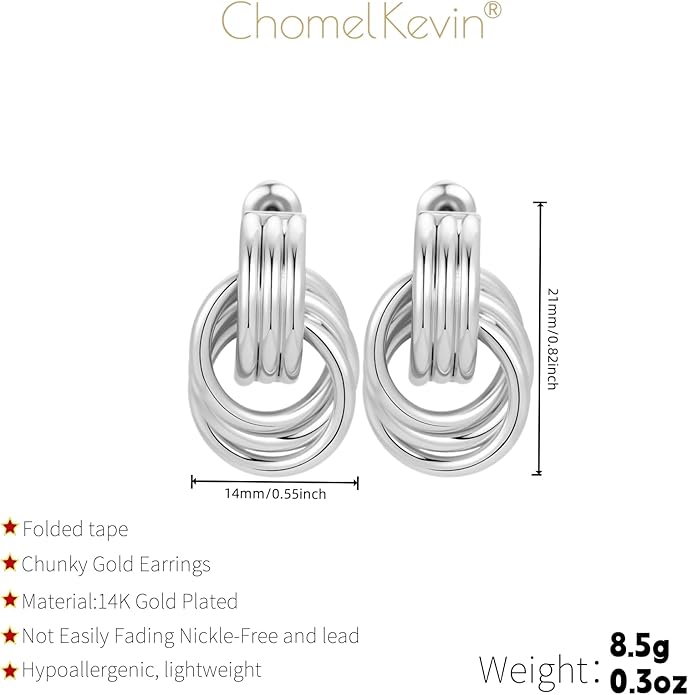 Trendy 14K Gold Plated Knot Earrings are Thick and Charming Pendant Earrings for Women They are Lightweight Hypoallergenic Fashion Accessories Jewelry Gifts for Women