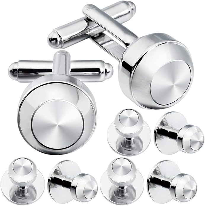 HAWSON Cufflinks and Studs for Men-Fashion Men Vintage Enamel Carbon Fiber Tuxedo Shirt Cufflinks and Studs Set for Regular Wedding Business Accessories