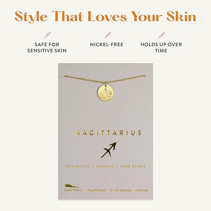 Lucky Feather Zodiac necklaces for women | Scorpio 14K Gold-Plated Astrology Pendant for Girls | Horoscope Sign Zodiac gift | Great Christmas Stocking Stuffer | Trendy Birthday Jewelry Gift | 16” - 18”