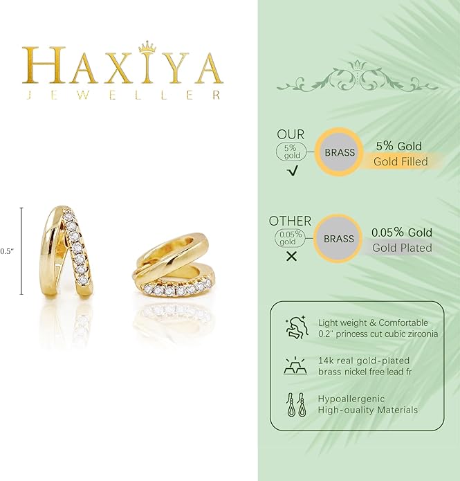 14K Gold Plated Hoop Earrings for Women Triple Huggie Illusion Stud Earring | Double Huggie Hoop Earrings for One Hole | Claw Ear Cuff Earring Jewelry Gift for Women