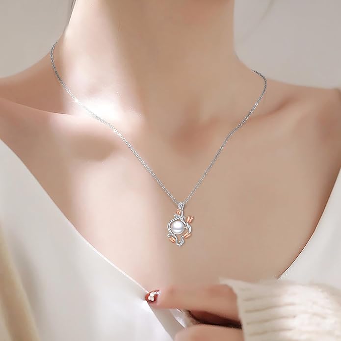 Sebina Pearl Pendant Necklace for Women,925 Sterling Silver Pendant Jewelry,Anniversary Christmas Birthday Valentines Gifts for Wife, Mom, Dauhter, Girlfriend,Her