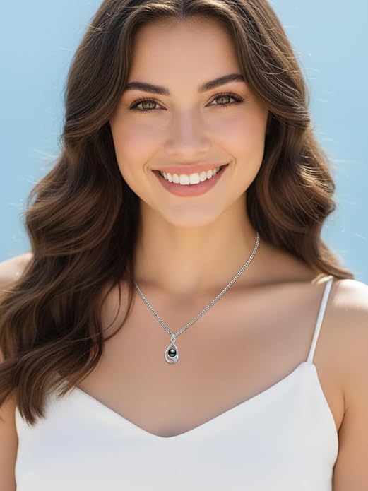 KANNSOAR Tahitian Black Pearl 18K White Gold Plated Sterling Silver Heart/Infinity/Four Leaf Clover Pendant Necklace Jewelry Gifts for Women Wife Mom Girlfriend Wedding Birthday Anniversary Christmas