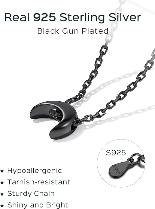 ChicSilver Personalized 925 Sterling Silver Dainty Small Heart/Star/Moon/Dot/Triangle Pendant Necklace for Women, Silver/Gold/Rose Gold/Black (with Gift Box)