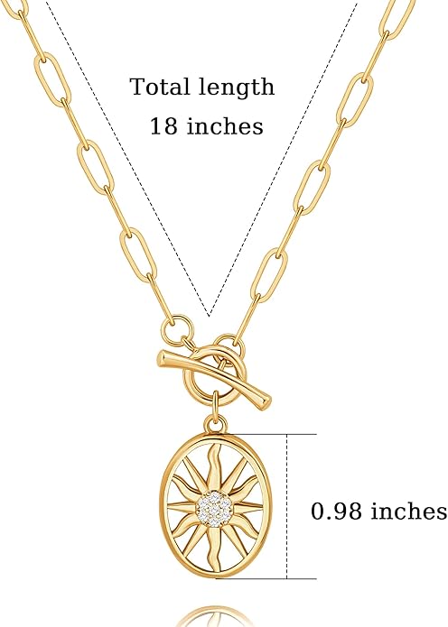CANEVINKA Dainty Cross Medallion/Heart Pendant Chain Necklace 18K Gold Plated Oval Choker Fashion OT Toggle Jewelry Handmade for Women Simple Gold Charm Necklace