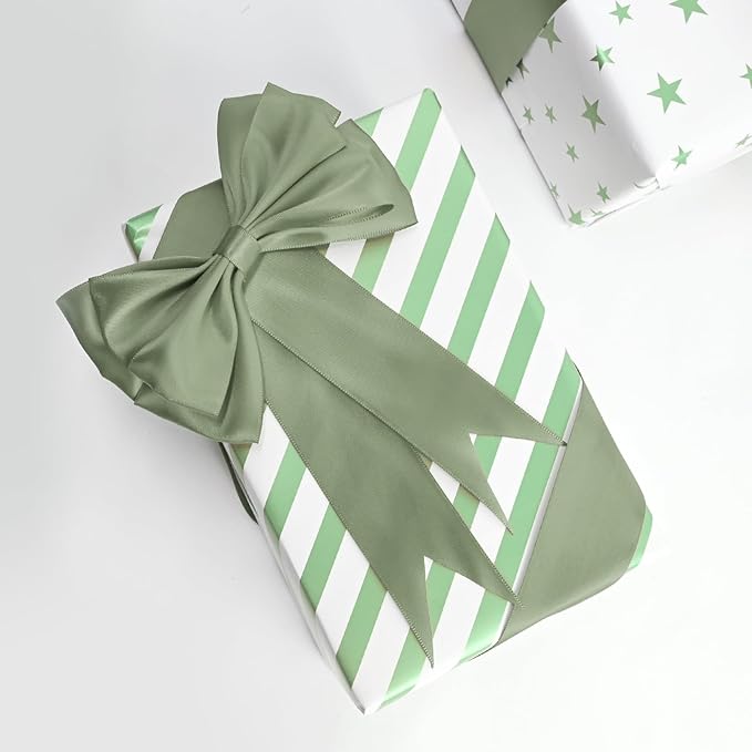 LEEQE Double Face Spring Moss Satin Ribbon 1-1/2 inch X 50 Yards Polyester Spring Moss Ribbon for Gift Wrapping Very Suitable for Weddings Party Hair Bow Invitation Decorations and More