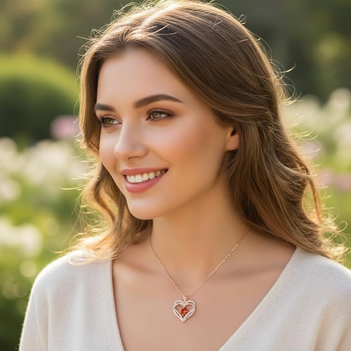 Birthstone Heart Necklace for Women Wife Girlfriend Mom Daughter Gifts S925 Silver Jewelry For Anniversary Rose Gold Gifts For Birthday Christmas Mothers Valentines Day