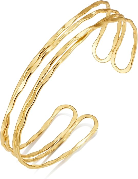 Gold Cuff Bracelet for Women Chunky Multi-layer Cross Wire Open Bracelet Hollow Wide Cuff Bracelets Adjustable Gold Open Cuff Bangle Bracelet