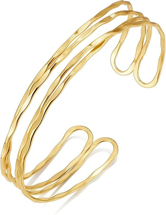 Gold Cuff Bracelet for Women Chunky Multi-layer Cross Wire Open Bracelet Hollow Wide Cuff Bracelets Adjustable Gold Open Cuff Bangle Bracelet