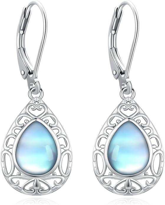 Sterling Silver Tree of Life/Flower/Bee/Animals/Cat/Hummingbird Dangle Earrings Moonstone Turquoise Drop Leverback Earrings Jewelry Gifts