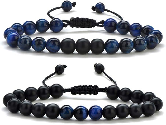 M MOOHAM Natural Stone Bracelets for Men - 8mm Tiger Eye, Matte Agate, Lava Rock - Teen Boys Gifts for Birthday, Anniversary, Christmas