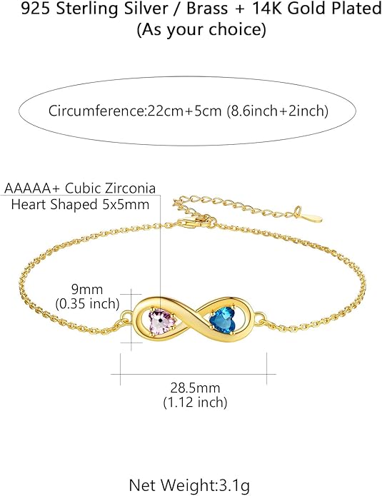 Custom4U Personalized Infinity Ankle Bracelets for Women 925 Sterling Silver Anklet Bracelet Endless Love Symbol Birthstone Charm Adjustable Foot Chain Jewelry Mothers Day Gifts for Mom Wife Women Her