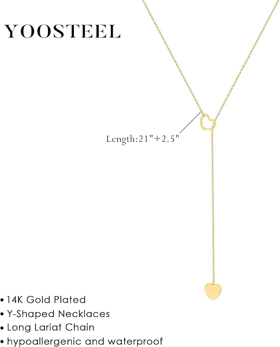 Yoosteel Long Lariat Necklace for Women - Dainty Y-Shaped Necklaces 14K-Gold-Plated Drop Chain Simple Jewelry Trendy Gifts for Women