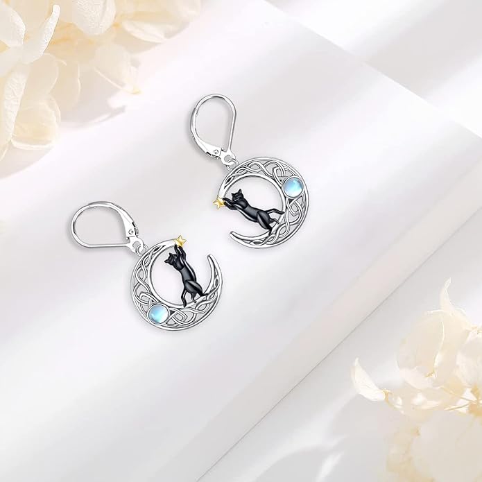 Sterling Silver Tree of Life/Flower/Bee/Animals/Cat/Hummingbird Dangle Earrings Moonstone Turquoise Drop Leverback Earrings Jewelry Gifts