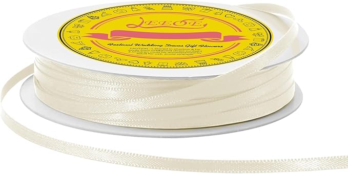 LEEQE Double Face Ivory Satin Thin Ribbon 1/8 inch X 50 Yards Polyester Ivory Ribbon for Gift Wrapping Very Suitable for Weddings Party Hair Bow Invitation Decorations and More